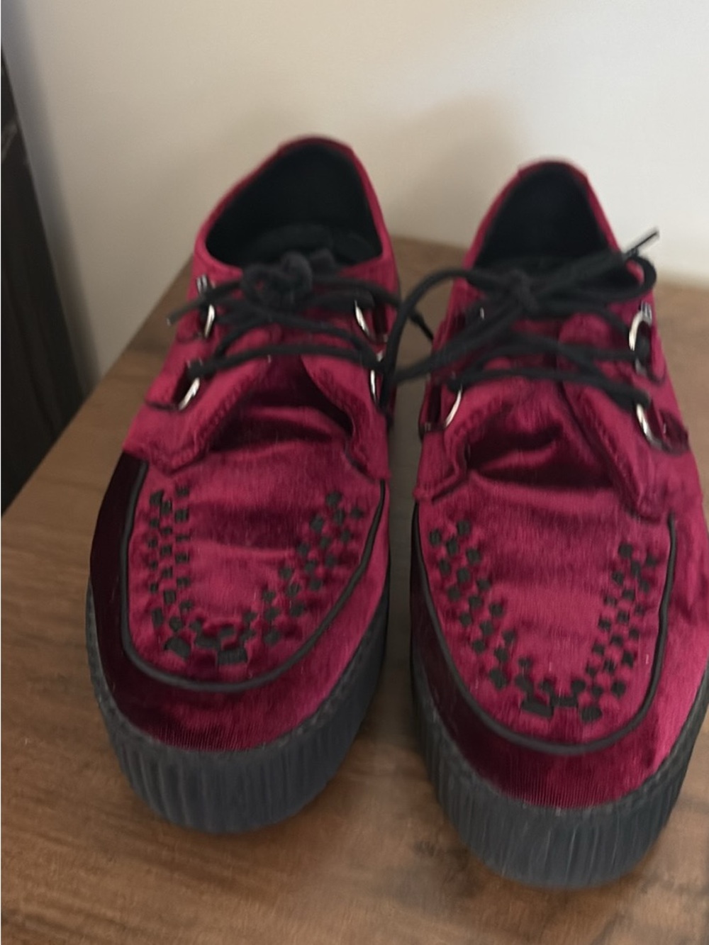 tuk Burgundy Velvet Platform Creepers